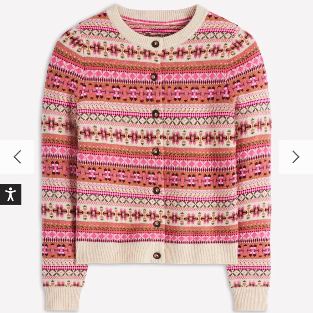 Boden Edie Fair Isle XL Pink Heritage Patterned Cardigan - Picture 2 of 4